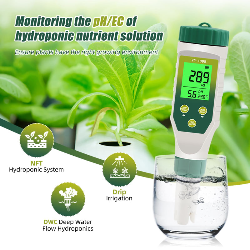 [Australia - AusPower] - pH Meter for Water Hydroponics, 5-in-1 pH TDS EC Salt Tester for Water Nutrient Solution, Simultaneous Display of pH EC Temp for DWC Reservoir Tank, Aeroponic Garden, Growing System 
