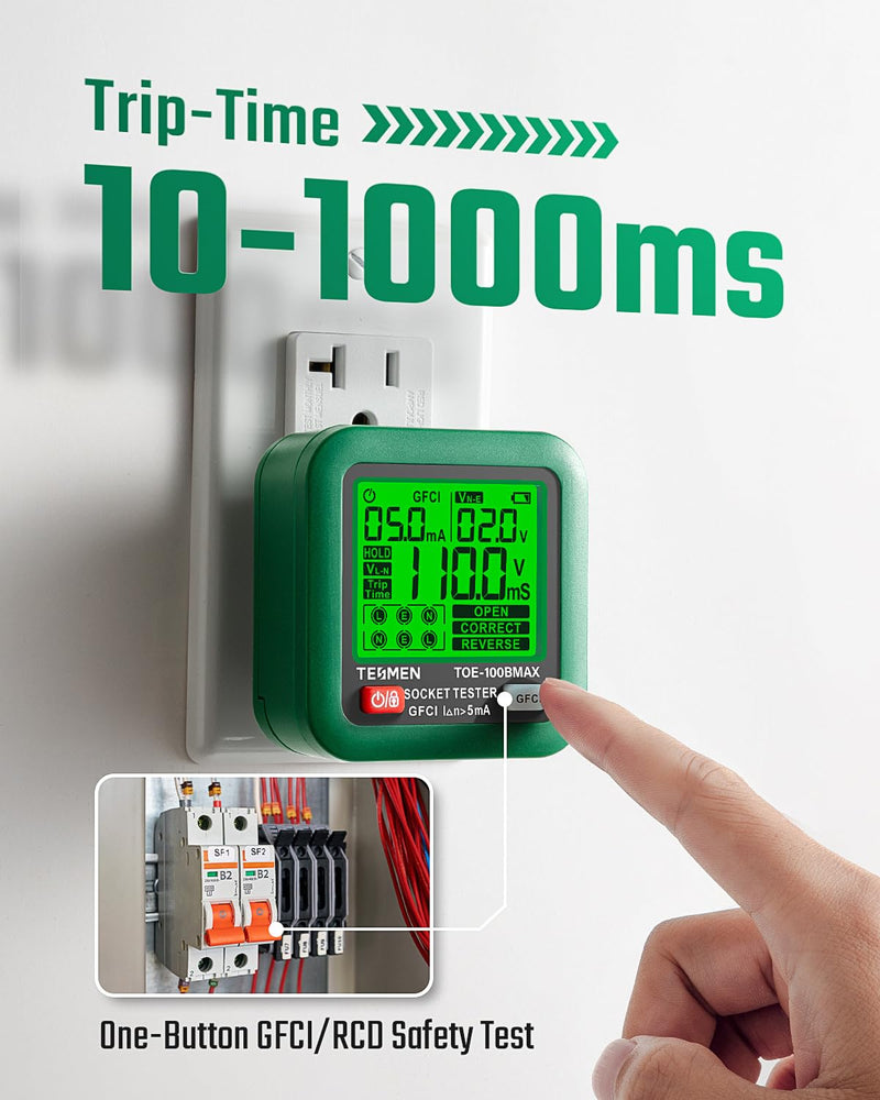 [Australia - AusPower] - TESMEN TOE-100BMAX GFCI Outlet Tester & TM-510 Smart Digital Multimeter Bundle, Essential Toolkit for Receptacle Test, GFCI Trip Time, Voltage Detection, NCV, Continuity and Resistance Measurement 