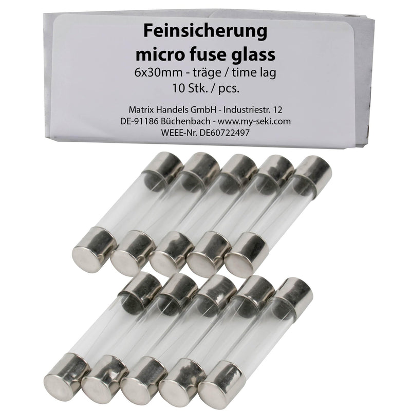 [Australia - AusPower] - Pack of 10 SeKi Micro Fuse 10 A, 6 x 30 mm, Slowly; Glass Fuse 250 V 10 A amp Träge 