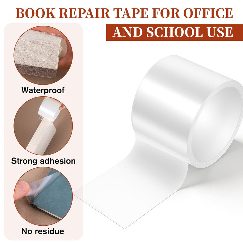 3" x 16.5Ft Book Repair Tape Archival Safe Acid-Free Clear Book Repair Tape Transparent Books Binding Tapes No Residue Strong Waterproof Adhesive for Libraries Textbook Photo Album Removable Tapes