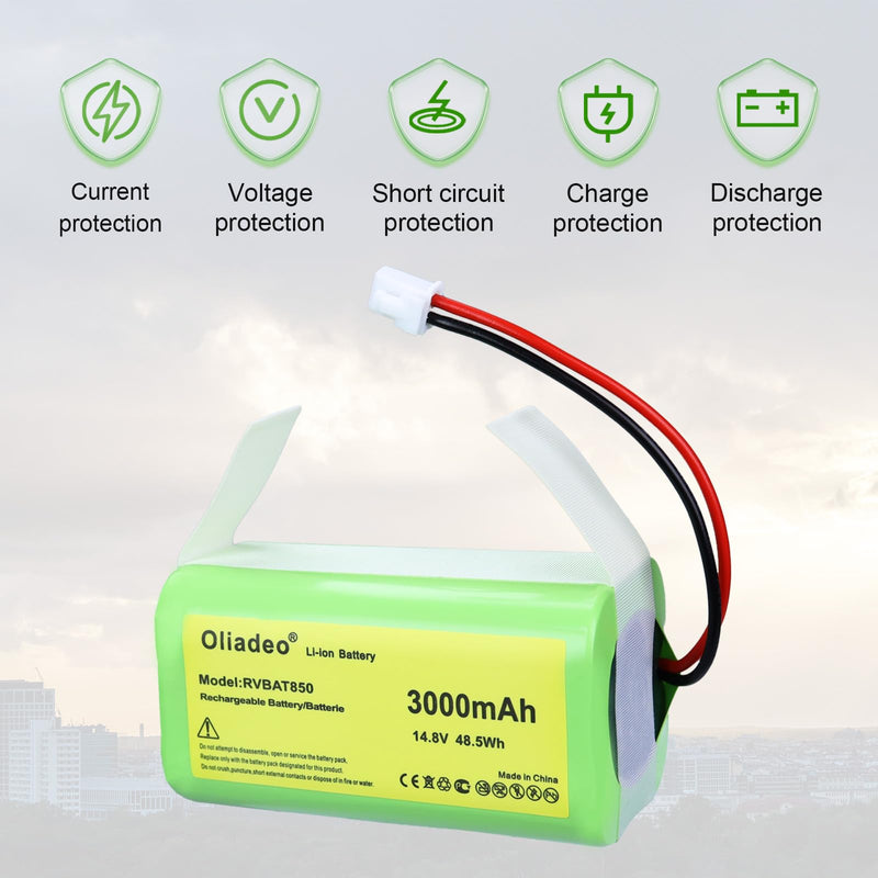 RVBAT850 for Shark Ion Vacuum Replacement Battery - AV1010AE, AV2501S, AV1110AE, RV1001AE, RV2001, RV850, AV2501AE, RV750_N, AV970 Robot Vacuum Cleaners RVBAT85002 (Attention: 2 Prongs Connector)
