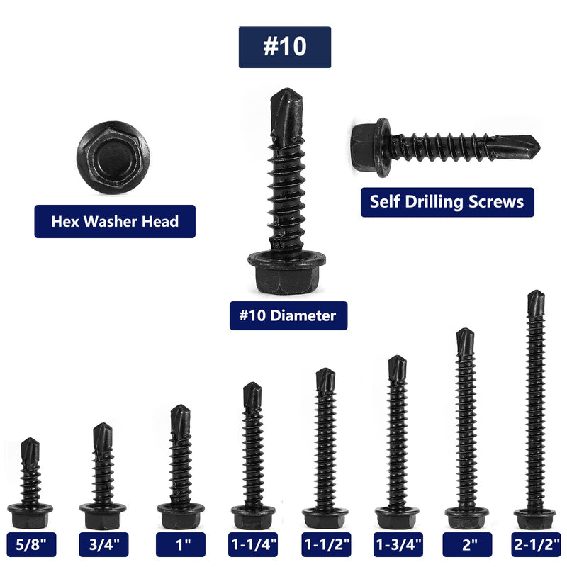 [Australia - AusPower] - #10 x 3/4" Sheet Metal Screws 100PCS 410 Stainless Steel Hex Washer Head Tek Screws Fast Self Tapping Screws Black Oxide by SG TZH #10 x 3/4" 