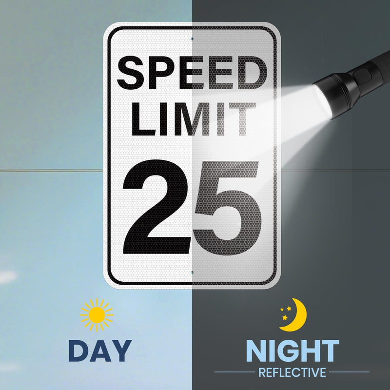 2 Pack Speed Limit 25 MPH Sign 18 × 12 Inches Reflective Weatherproof Aluminum Metal Traffic Satefy Signage with Pre-Drilled Holes for Indoor Outdoor Use