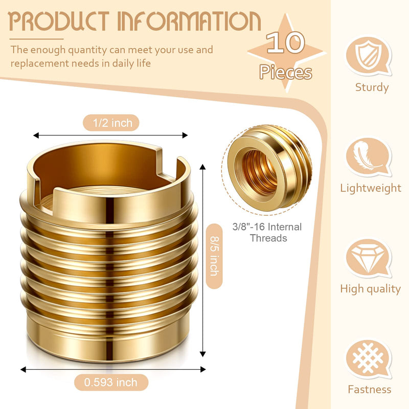 [Australia - AusPower] - 10 Pieces Brass Threaded Inserts 3/8-16 Internal Threads Dual Threaded Inserts for Wood 0.625 Inch Long, Knife Threads for Wooden Tap Handle Beer Tap Handle Insert Homebrew Hardware 