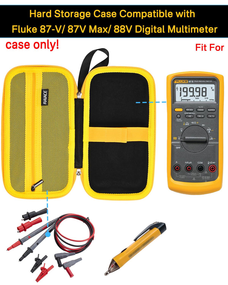 [Australia - AusPower] - RAIACE Hard Travel Storage Case Compatible with Fluke 87-V/ 87V Max Digital Multimeter, Protective Carrying Bag with mesh Pocket for Accessories. (case only) - Orange 