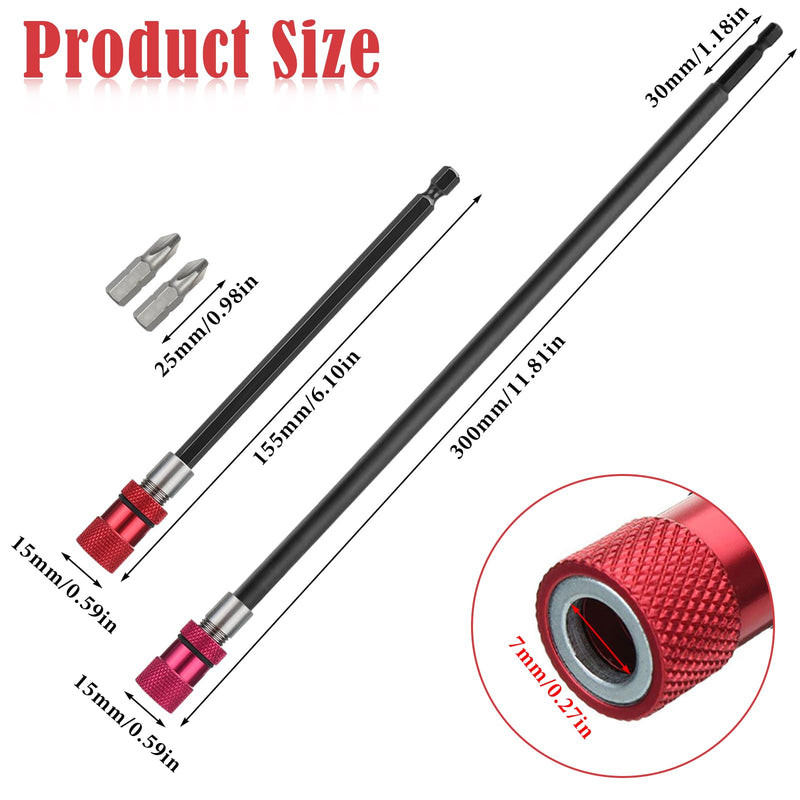 Rierousy 2pcs Magnetic Bit Holder Long 15 cm/30 cm Quick Change Bit Holder 1/4 Inch Hex Shank Extension Magnetic for Drills Impact Wrench