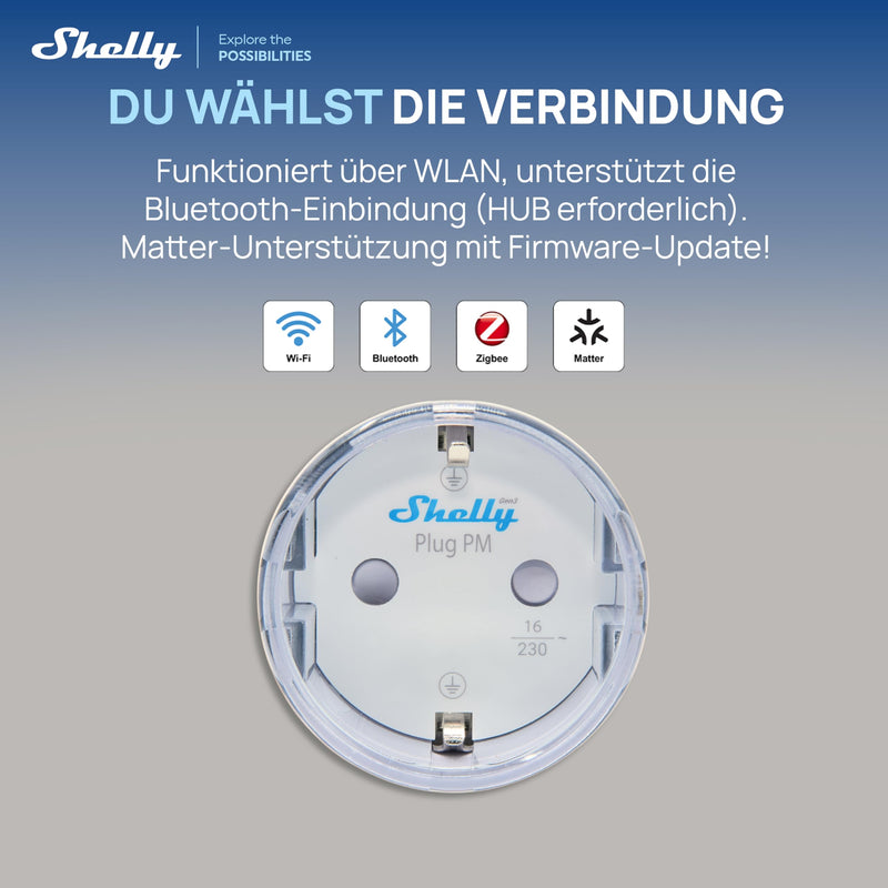 Shelly Plug PM Gen3 White - WiFi Smart Socket, Energy Meter, No Switching Function, Power Measurement, 16A, 3680W, Timer Switch, Plug, Smart Home, Alexa & Google, No Hub Required