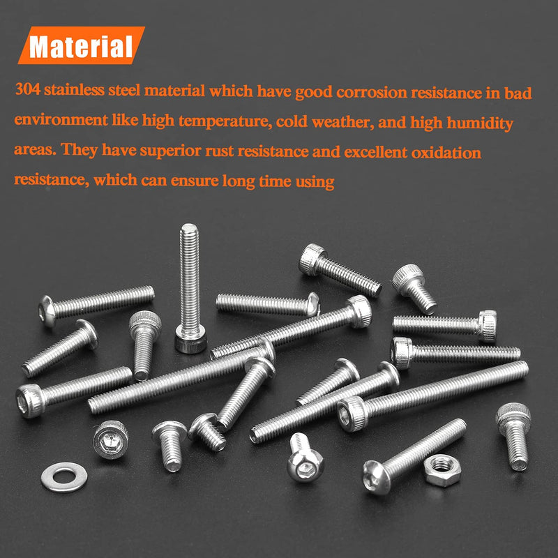 [Australia - AusPower] - 920 Pieces 304 Stainless Steel M3 x 4mm /6mm /8mm /10mm /12mm /14mm /16mm /18mm /20mm /25mm / 30mm, Hex Socket Head and Button Head Metric Screws and Nuts Assortment Kit M3 Screws Set 