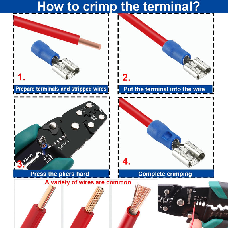 [Australia - AusPower] - Tnisesm 300PCS Wire Connectors Insulated Wire Crimp Connectors Assortment Kit with Ring, Spade, Butt, Quick Disconnect, Crimp Automotive Cable Terminals TN-T01 Insulated Connectors 