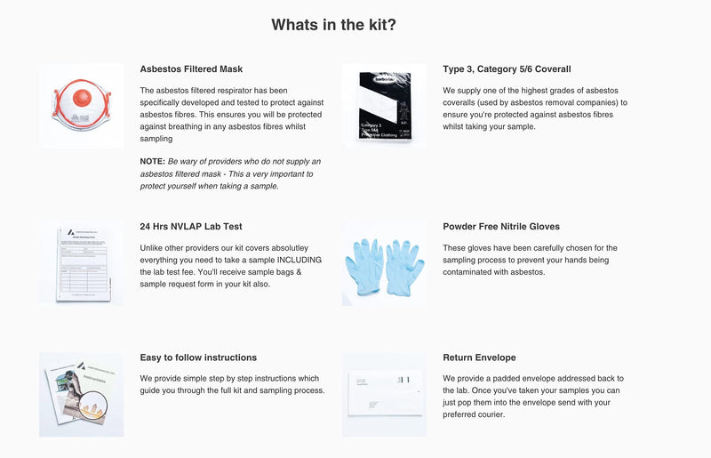 Asbestos Testing Kit (Quality PPE Included) - 72hr Results from NVLAP Lab - Test Fee Included (1 Sample) 1 Sample