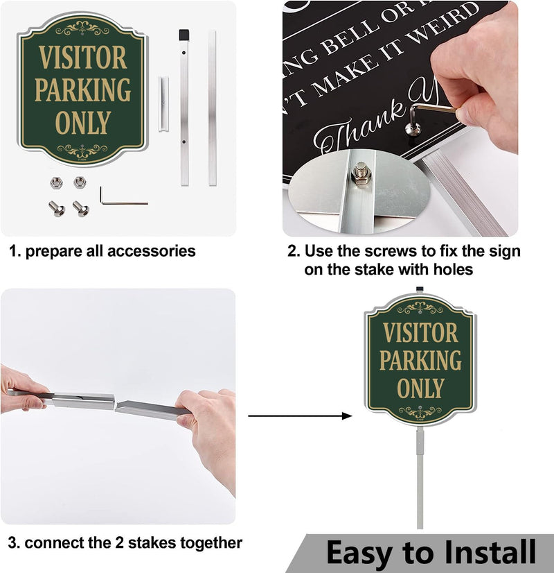 Visitor Parking Only Sign Customer Parking Sign 12" x 10" With 35" Long Metal Stakes Guest Parking Only Sign With Stand Welcome Sign Aluminum Outdoor Use Yard Business Sign