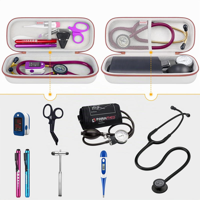 BOVKE Stethoscope Bag for 3M Littmann Classic III, Lightweight II S.E, Cardiology IV, MDF Acoustica Lightweight Stethoscopes - Extra Bag Suitable for Medical Accessories, White Rose Gold (Case Only)