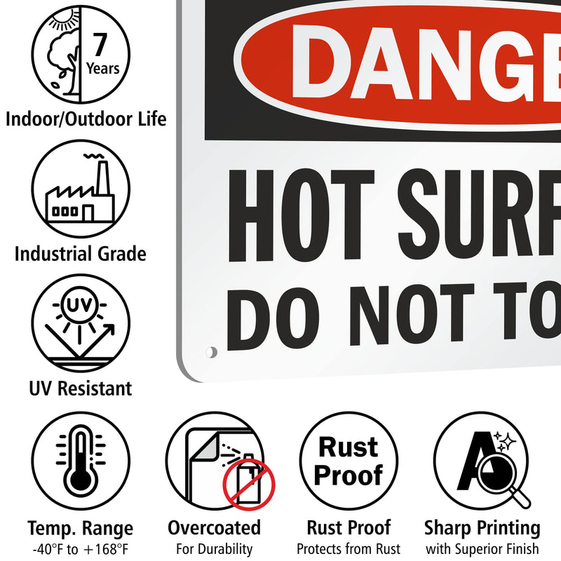 SmartSign "Danger - Hot Surface, Do Not Touch" Sign | 7" x 10" Aluminum Black/Red on White
