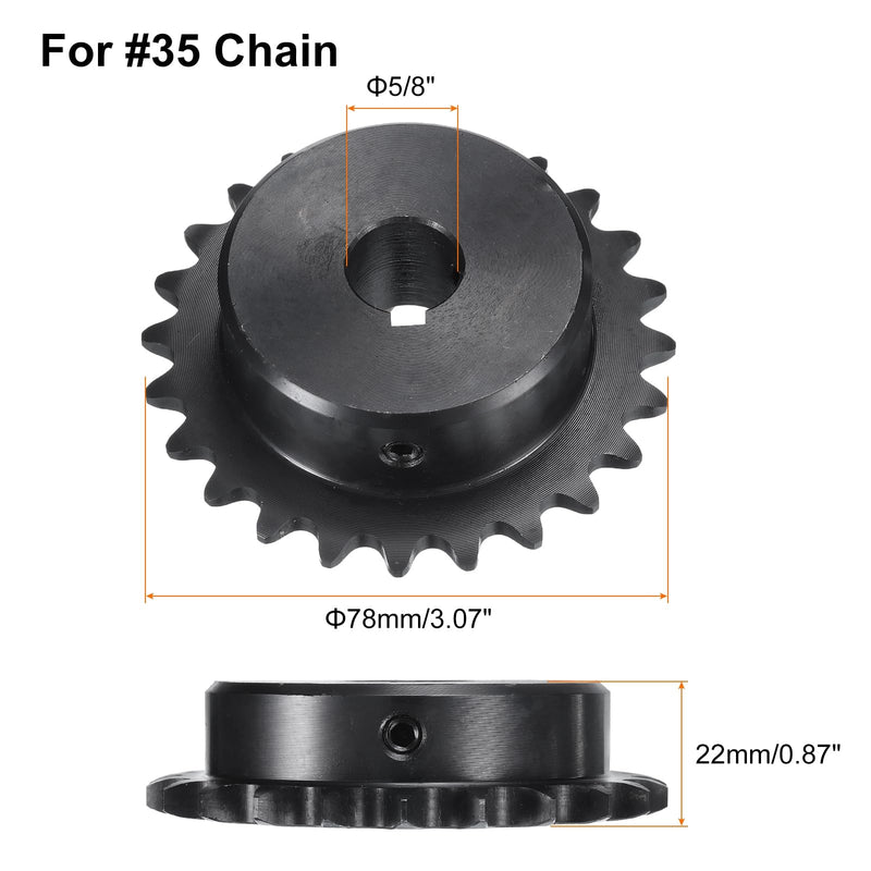 [Australia - AusPower] - uxcell #35 Chain Roller Sprocket B Type, 5/8" Bore 24 Tooth Single Strand Chain Sprocket, Carbon Steel, Keyway with Set Screws 