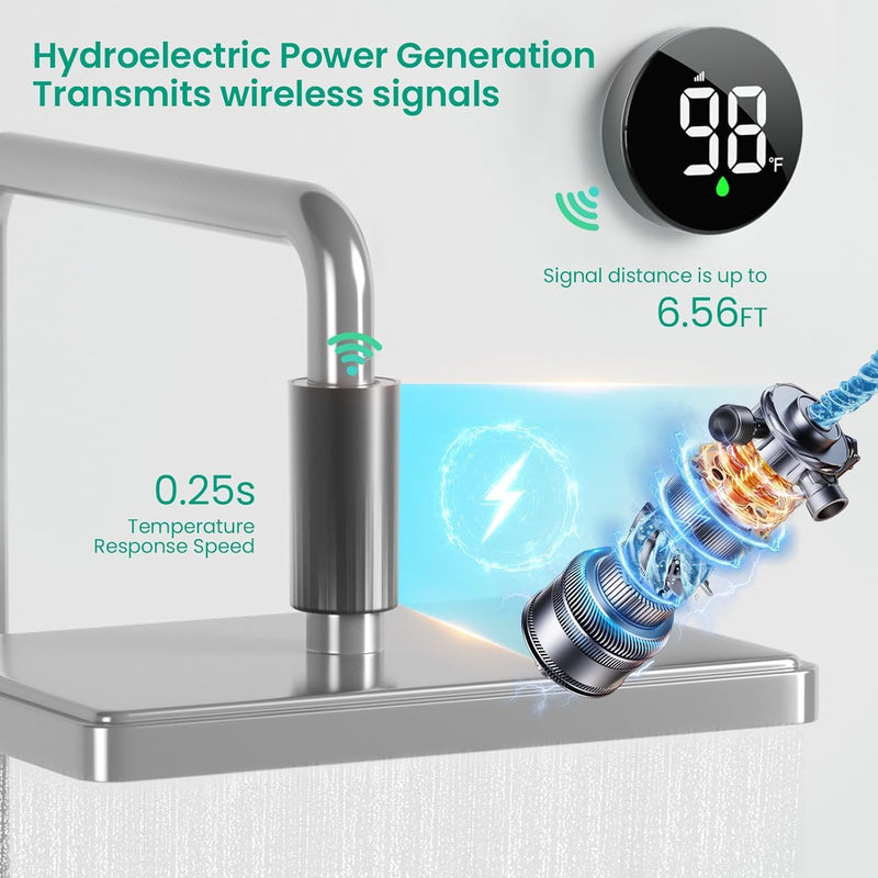 [Australia - AusPower] - MX08 Wireless Shower Temperature Monitor for Shower Stalls, Heads & Systems | Hydro-Powered Sensor, IPX7 Waterproof Adjustable Display | Real-Time Tracking 