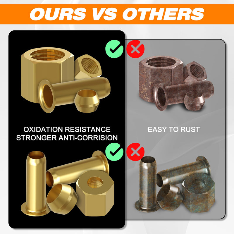 [Australia - AusPower] - 120PCS 1/4 inch Compression Fittings Assortment kit -?1/4") 50 Brass Compression Sleeve Ferrule, 50 Insert & 20 nuts - used to connect lines for air,water,fuel,oil and inert gases 120pcs Kit 
