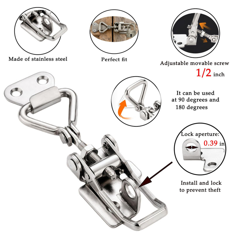 [Australia - AusPower] - Thickened Stainless Steel Toggle Latch Clamp Horizontal or 90 Degree Right Angle Adjustable Buckle with Keyhole 4 Pieces 