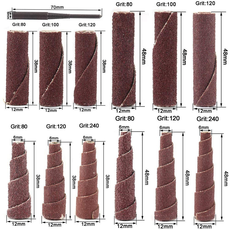 [Australia - AusPower] - 62Pcs Mini Sanding Cone Engine Porting Assortment Kit Cone Cylinder Shaped Abrasive Sanding Set Sleeve Sandpaper Roll with 1/4inch Shank 