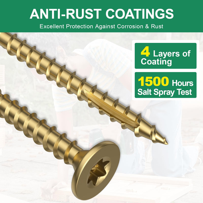 [Australia - AusPower] - #8 x1-1/4 Deck Screws, 100Pcs Star Drive Wood Screws, Rust Resistant Timber Screws for Timber/Log/Landscaping Wood, T20 Star Bit Included, Gold 1-1/4 Inch 100 