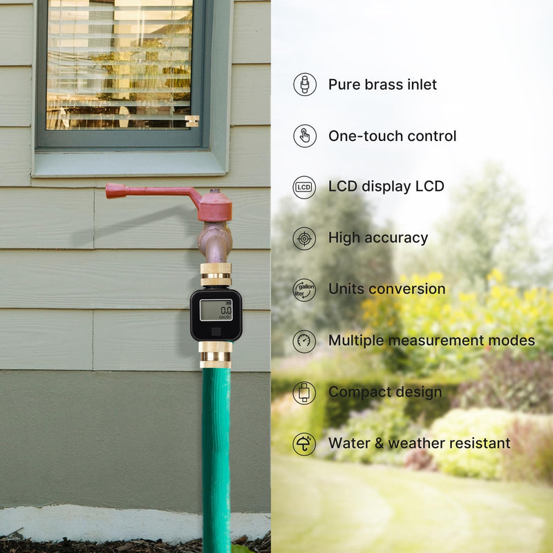 MOES Water Flow Meter with Brass Inlet Metal Thread, Measure Gallon/Liter Consumption and Flow Rate for RV Water Tank Filling, Outdoor Garden Hose Watering, Lawn Sprinkler and Nozzle Sprayer 1