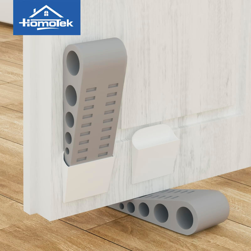 [Australia - AusPower] - HOMOTEK 2 Pack Wedge Rubber Door Stops Door Chucks Stoppers Wall Protector for Floor & Bottom of Door with Self Adhesive White Holder, 5"x1-9/16"x1-5/16" (Gray) Gray 