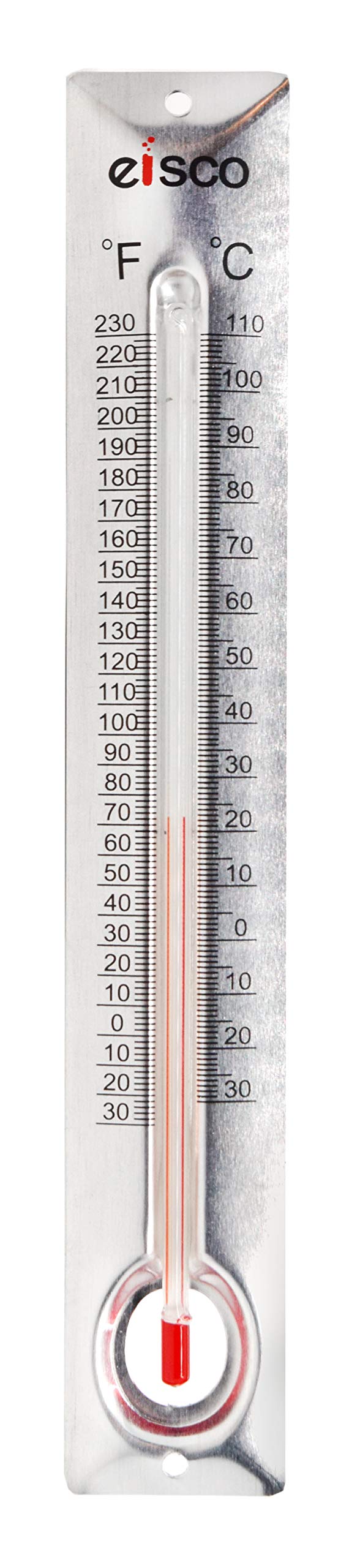 [Australia - AusPower] - EISCO 10 Pack - Aluminum Thermometers, -30 to 110°C / 30 to 230°F, Measurement in Celsius & Fahrenheit - Aluminum Backing, Glass - Spirit Filled - 6.5" Long, 1" Wide 