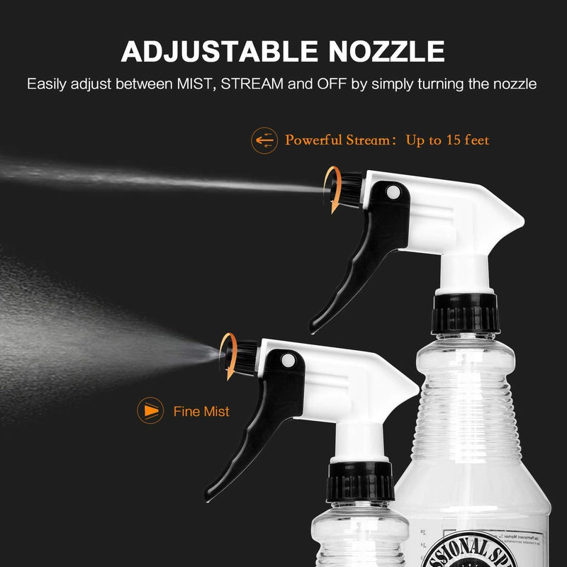 [Australia - AusPower] - Plastic Spray Bottle (24oz 3 Pack) for Cleaning Solutions, Car Detailing Care, Planting, Pet, Clear Finish, Heavy Duty Empty Spraying Bottles Mist Water Sprayer with Measurements & Adjustable Nozzle 3-Pack 