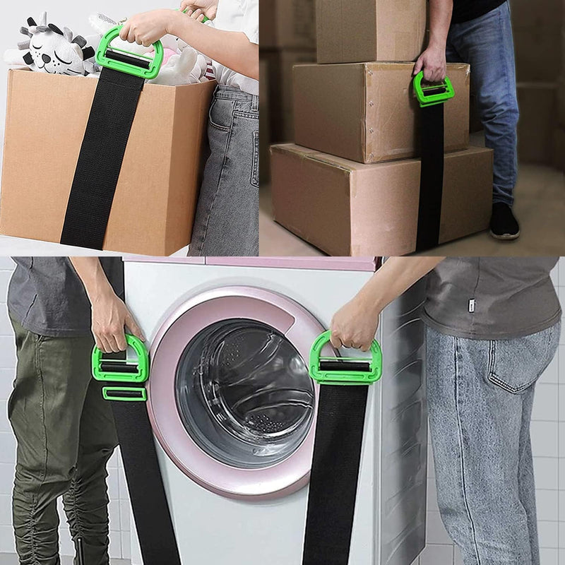 [Australia - AusPower] - Adjustable Lifting Moving Straps, Furniture Moving Straps Support up to 600Lbs for Furniture, Boxes, House-Moving, 2Pack One-Person Handle Lifting Straps with Anti-Slip Gloves Green-1Person Straps 
