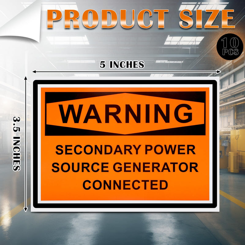 10 Pcs WARNING Secondary Power Source Generator Connected Safety Decal Label - 5 x 3.5 Inch Vinyl Warning Sign Stickers for Electrical Industrial Notices