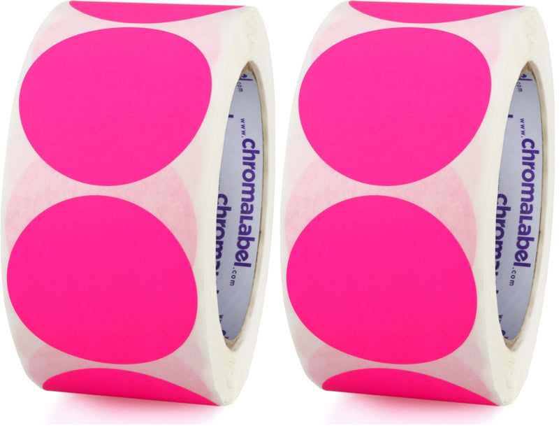 ChromaLabel 2 Inch Round Label Removable Color Code Dot Stickers, Inventory Label, 500 Labels per Roll, Fluorescent Pink (Pack of 2) 2" (Pack of 2)