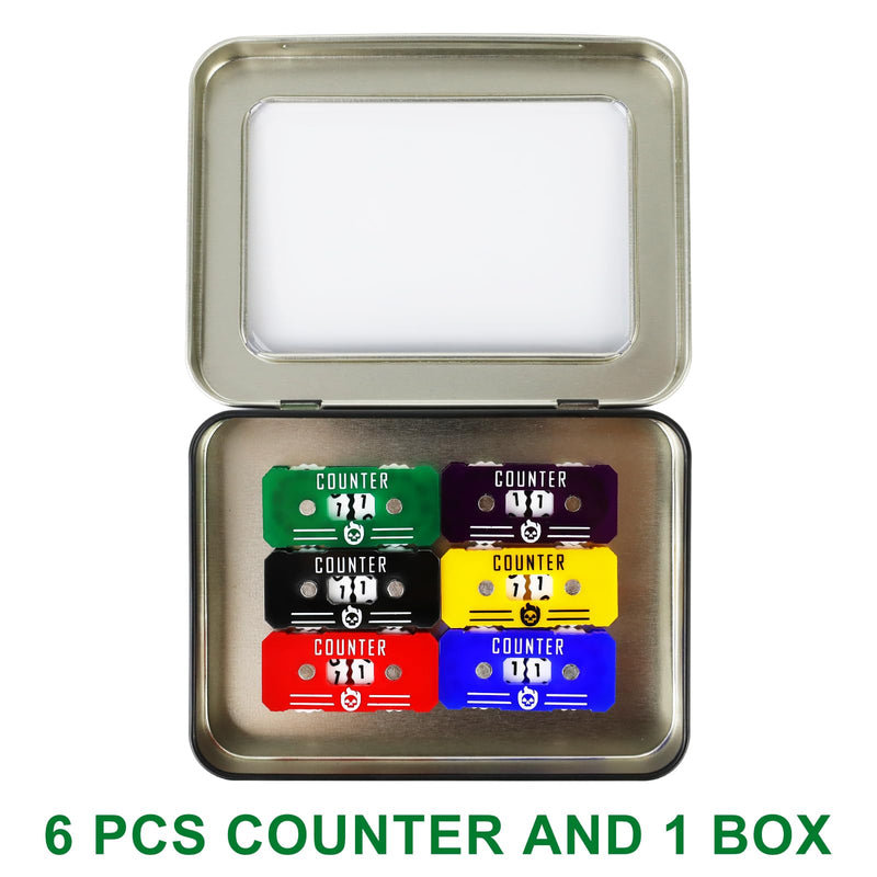 [Australia - AusPower] - 6PCS Life Counter Set with Metal Box, Health Tracker Life Counters Twin Digits for Magic Card Games Accessories D&D RPG CCG TCG Tabletop Board Games A Color Matching-6pcs 