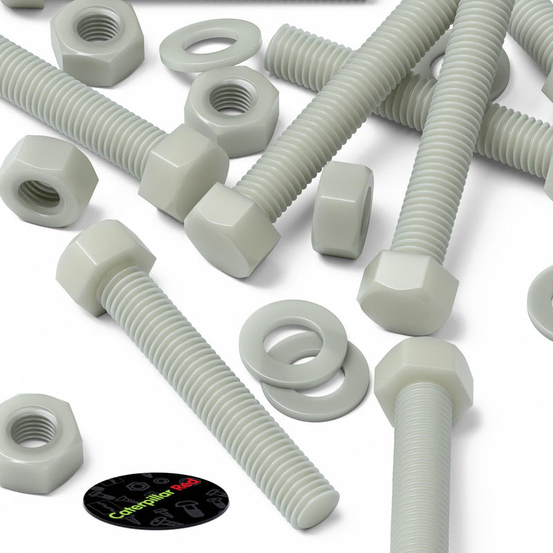 [Australia - AusPower] - 20 x Glass Filled Reinforced, Super Nylon Hex Head, M8 x 50mm, Machine Screws, Plastic Nuts and Bolts, Washers, (5/16 x 1 31/32 in) 