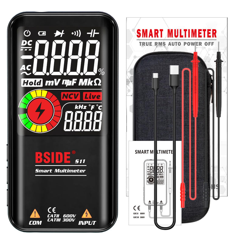[Australia - AusPower] - BSIDE Smart Digital Multimeter 9999 Counts Pocket Voltmeter, Rechargeable with 3 Results Display, Capacitance Diode Duty Cycle Resistance Hz V-Alert Voltage Tester S11 Rechargeable 