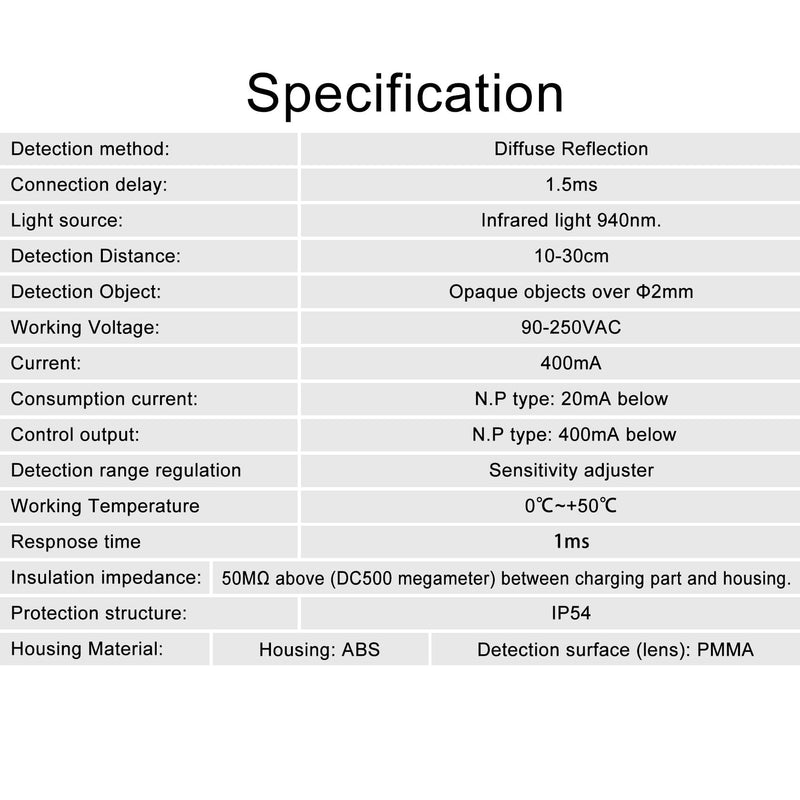 [Australia - AusPower] - Heschen M18 Column Infrared Photoelectric Proximity Switch, Diffuse Reflection Type, E3F-DS30P1, Detection Distance 10-30cm, 10-30VDC 200mA, PNP Normally Open (NO), 3 Wires 