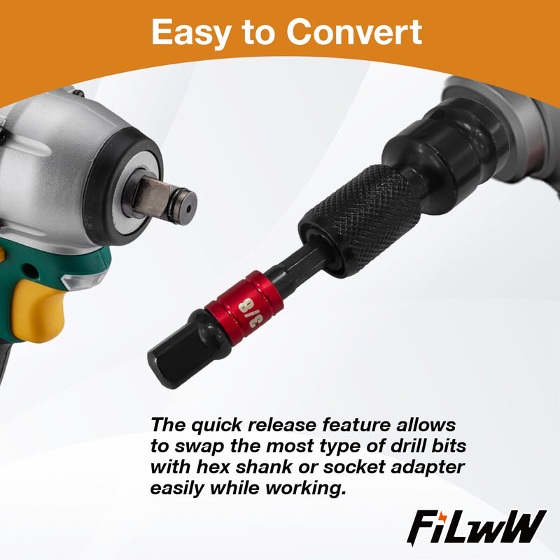 [Australia - AusPower] - 1/2-Inch Drive to 1/4-Inch Hex Drive Quick Change Adapter with Impact Grade Socket Adapter Set, Socket Adapter Converter Chuck Adapter for Impact Air and Electric Wrench 