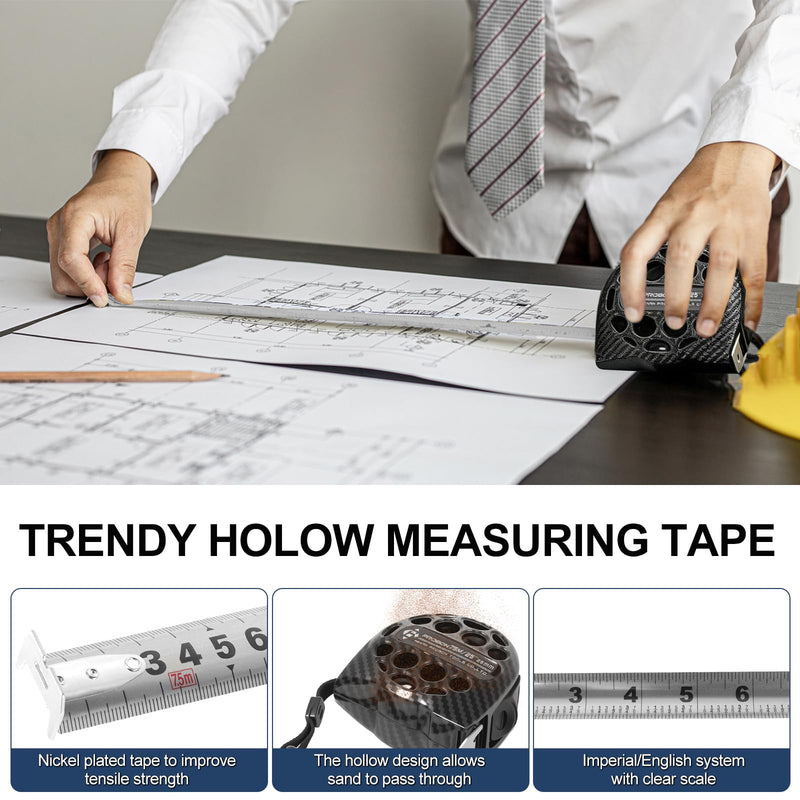 25ft Tape Measure with Fractions Stainless Steel Measuring Tape with Double Sided Scale Retractable Waterproof Self-Locking Measurement Tape Ruler for Designer, Decorator (Style B, 25ft/7.5m(2Pcs)) Style B 25ft/7.5m(2Pcs)