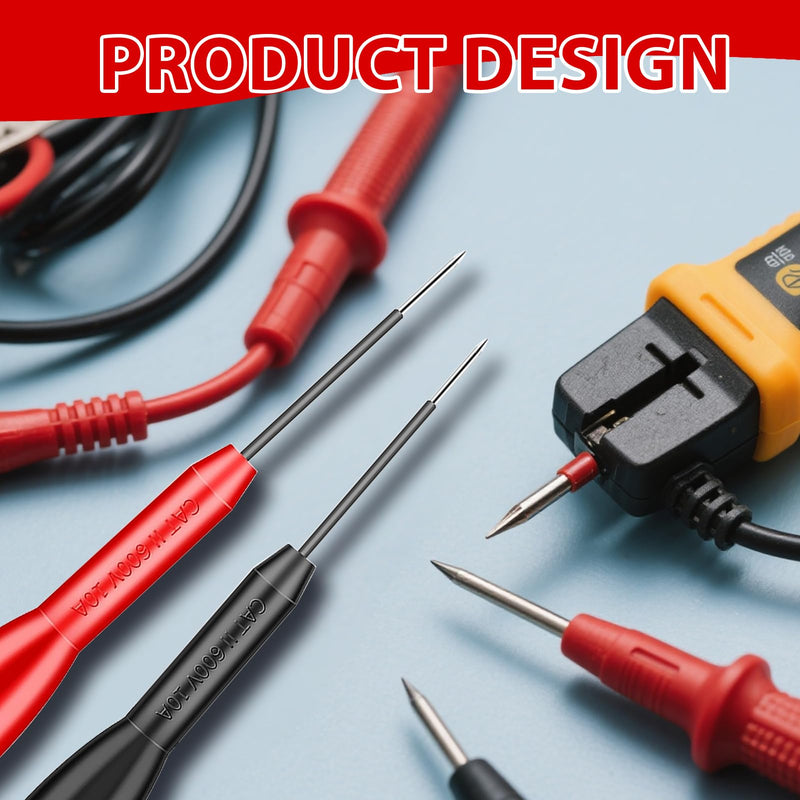 [Australia - AusPower] - 4PC 2mm Extended Needle Multimeter Probes, 600V/10A Precision - Tip Testing Piercing Leads for Meter Test Lead (Black-Red) 