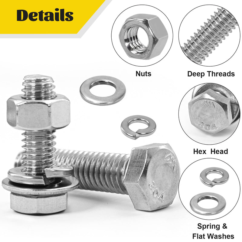[Australia - AusPower] - 260PCS SAE 1/4-20, 5/16-18, 3/8-16 Hex Bolts Assortment Kit & 225PCS Metric M4 M5 M6 Machine Screws Assortment Kit Silver 