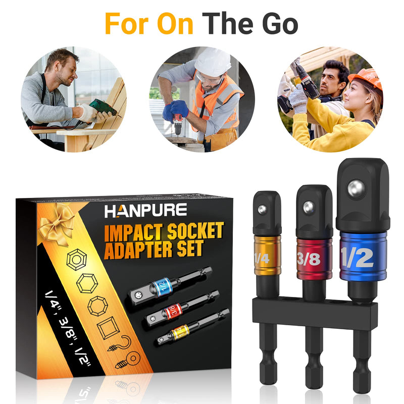 [Australia - AusPower] - Impact Socket Adapter Set for Drill - Tools for Men Gadgets 1/4" 3/8" 1/2" Impact Grade Driver Bit Set Extension Bit with Holder Ratchet Wrench Nut Hex Drive Adapter Hand Power Accessories Cool Stuff 