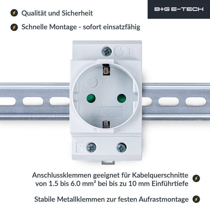 Schuko Socket [GS16] for DIN Rail 16A 230V 2P+E - Built-in Socket for Distribution Installation, Control Cabinet Meter Cabinet Protective Contact Socket for 35 mm DIN Carrier Rail Mounting (Grey) gray 1 pack