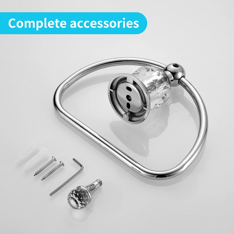 WOLIBEER Towel Ring,Crystal Hand Towel Holder,Round Towel Ring for Bathroom Wall Mounted Towel Hanger Bling Bathroom Accessories Half-Round