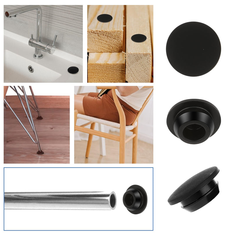 [Australia - AusPower] - 5 Pcs Black 10mm Diameter Rubber Hole Plug Silicone Round Snap in Type Locking Furniture Hole Plug Protective Cover Cap Rubber Plugs for Holes, Powder Coating 