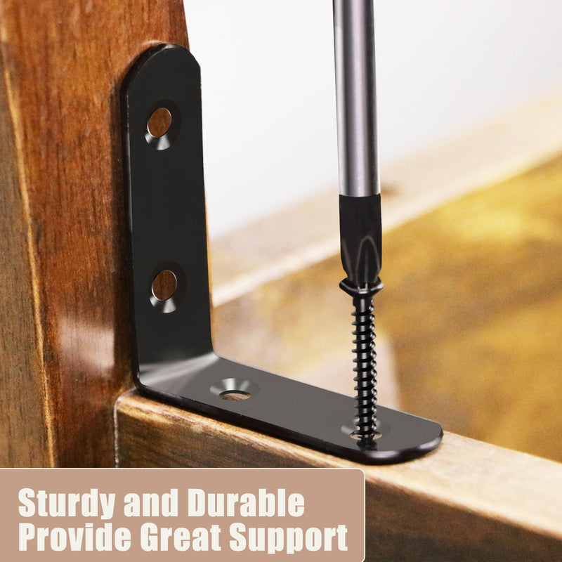 [Australia - AusPower] - 18-Pack L Shape Corner Brackets, Stainless Steel Metal Angle Braces for Wood Furniture, Heavy Duty Black 2 inch Shelf Bracket with Long Screws for Household Project (L Shape Black) L Shape Black 