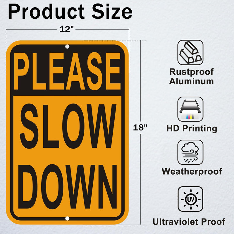 2-Pack Please Slow Down Signs, 18x12 Inches, Reflective Aluminum, Warning Traffic Sign Yellow 2Pack- 18"x12" Please Slow Down Sign