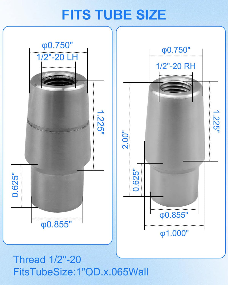 [Australia - AusPower] - 1/2-20 Heim Joints Rod End Kit Economy with Tube Adapters and Jam Nuts, Heim Joints Panhard Bar Kit .065 Bungs Rod End Heim Joint LH and RH, 1 Pair 