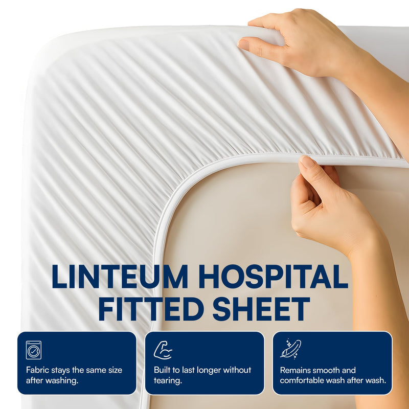 [Australia - AusPower] - Linteum Textile Supply Hospital Comfort Bundle - Blue Thermal Blanket 66x90 Inch (1-Pack) + White Classic Fitted Jersey Hospital Bed Sheets 36x84x16 Inches (2-Pack) 