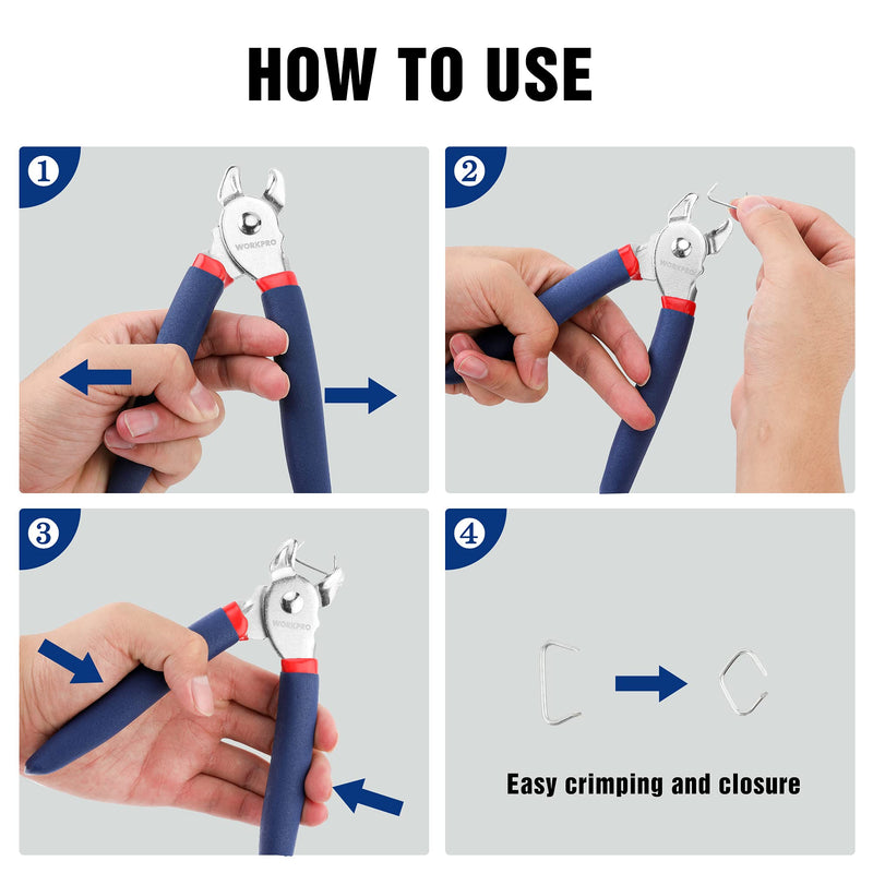 [Australia - AusPower] - WORKPRO Hog Ring Pliers with 500 Pcs 3/4" Hog Rings, Galvanized Steel Hog Rings Perfect for Furniture Upholstery, Auto Upholstery, Meat & Sausage Casings 