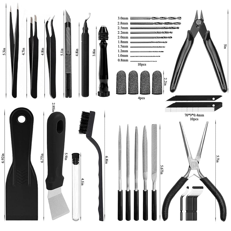 62pcs 3D Printer Tools, 3D Print Accessories Kit Includes Nozzle Cleaning Kit, Deburring Tools, Removal Tools, Needle Files, Brushes, Cutters, Craft Knife, Tweezers, Drills for 3D Prints Finishing 62 Pcs