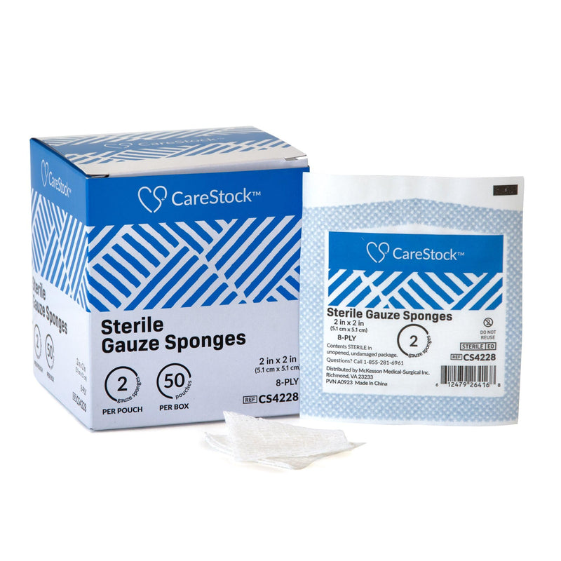 [Australia - AusPower] - Gauze Sponge 2x2 [100 Count] Sterile Gauze Pads, 8-Ply, Medical Grade Cotton Wound Dressing for First Aid Kit – 2 Per Pouch, 50 Packs 50 Count (Pack of 1) 