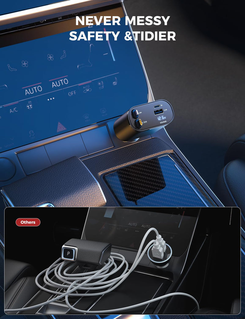 [Australia - AusPower] - 【Upgraded】 SUPERONE Retractable Car Charger 4 in 1, Fast Car Phone Charger with Cord 2.6ft, USB C and Lightning Car Charger Adapter, Compatible with iPhone 15/15 Pro Max/14/13/12/11, Galaxy, Pixel Black 